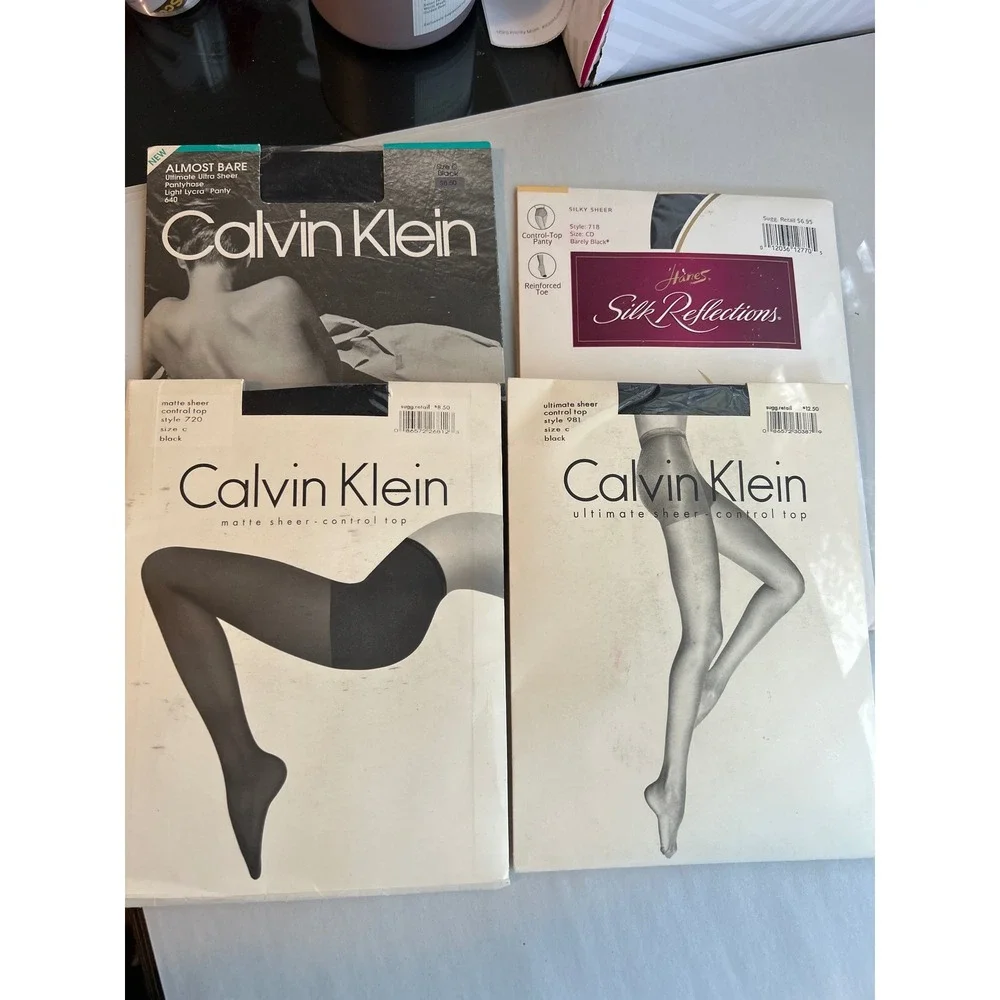 Vintage Calvin Klein Hanes Pantyhose Bundle 4pk Black Control Top Size C Med